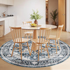 AMADA HOMEFURNISHING Round 4ft Area Rugs, Low-Profile Washable Rug with Non-Slip Backing & Durable Edge Binding, Vintage Rugs for Living Room, Bedroom, Dinning Room