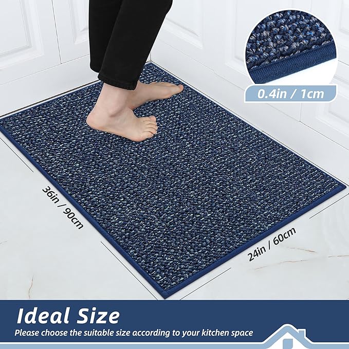 BEQHAUSE Kitchen Rugs 24"x36", Non-Slip Kitchen Mats for Floor, Blue