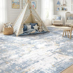 Washable Area Rugs 6'x9' Non-Slip Modern Abstract Soft for Living Room Entryway Bedroom Nursery, Print Pattern, Light Blue
