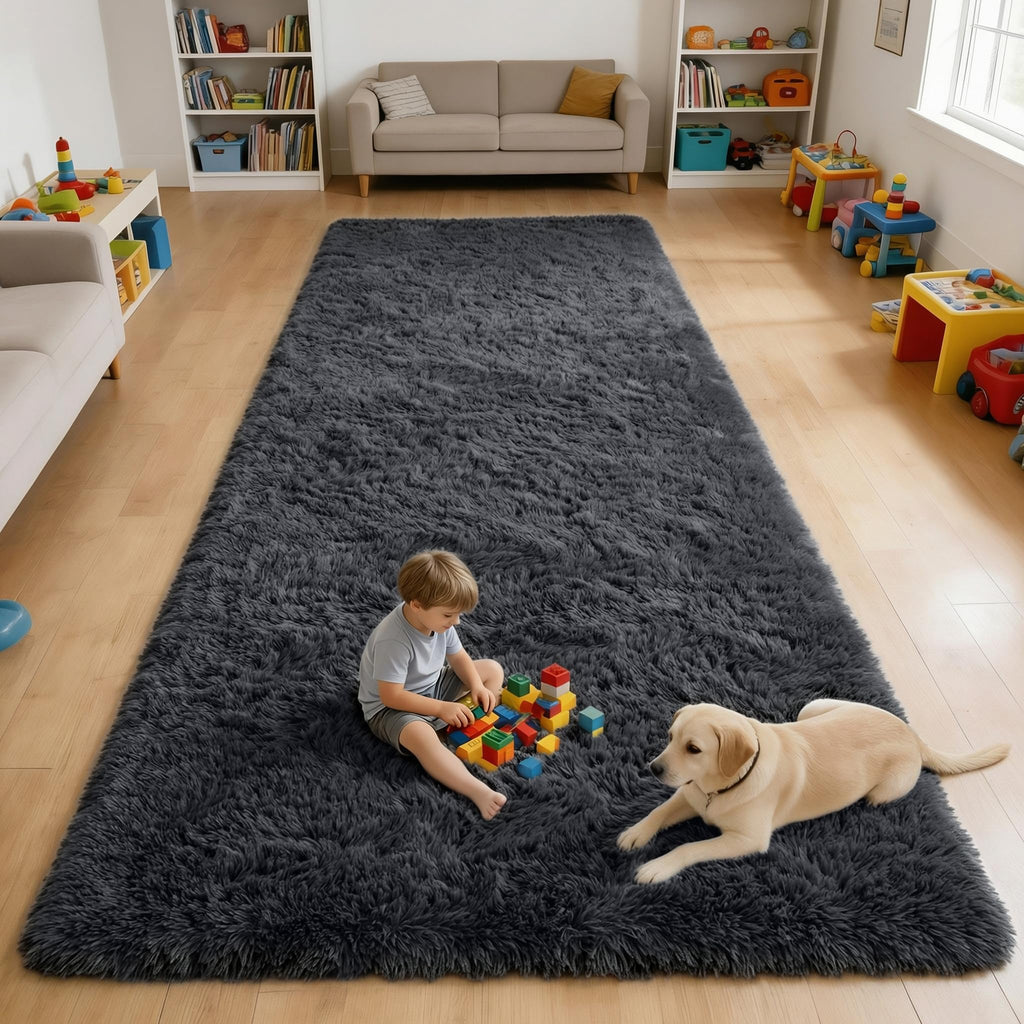 OLANLY 4x11 Area Rugs for Living Room Bedroom, Machine Washable Soft Fluffy Shaggy Bedside Rug, Indoor Floor Carpet for Kids Girls and Boys, Dorms, Nursery Rooms, Home Decor Aesthetic, Black