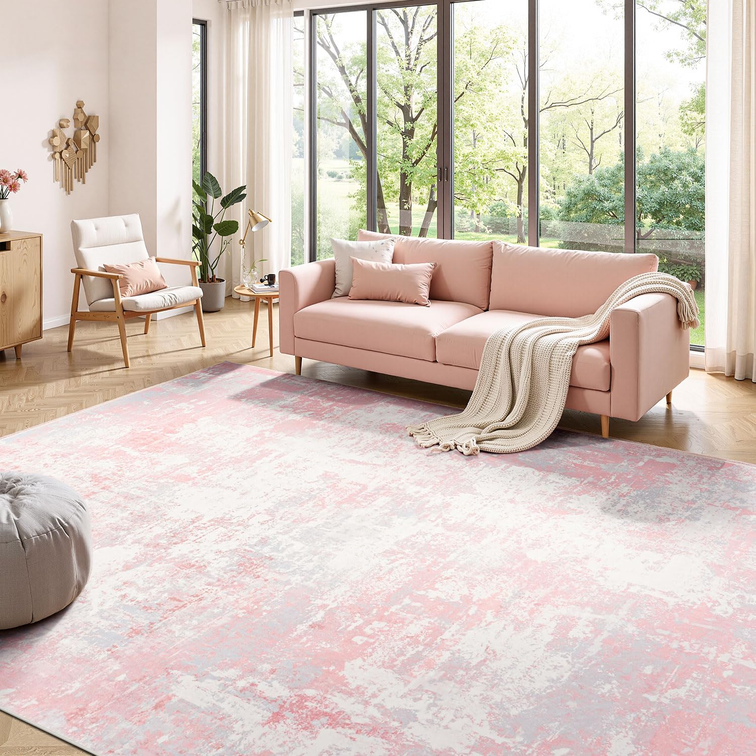 Rugflix 8x10 Area Rugs for Bedroom, Washable Pink Large Rug