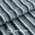 decorUhome Cozy Faux Fur Throw Pillow Covers 20x20 Set of 2 Decorative Soft Plush Striped Modern Farmhouse Boho Couch Pillow Cases with Velvet Back for Sofa Bed Living Room, Blue Grey