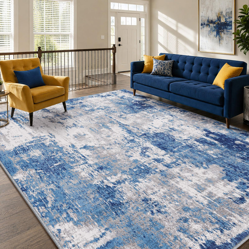 RELEANY Washable 6'x9' Abstract Area Rug for Living Room Blue Gray