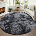 ONASAR Tie-Dyed Dark Grey Round Area Rug 4ft, Ultra Soft Bedroom Circle Rugs for Kids Girls Boys Teen, Fluffy Plush Shaggy Carpet Floor Mats for Nursery Dorm Living Room Office Home Decor