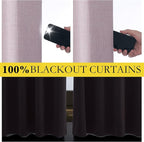 NICETOWN Pink Vintage Linen 100% Blackout Curtains for Dining Room, Thermal Insulated Curtains 45" Long, Noise Reducing Window Treatment Drapes for Kitchen, 42" Wide Per Panel, Set of 2