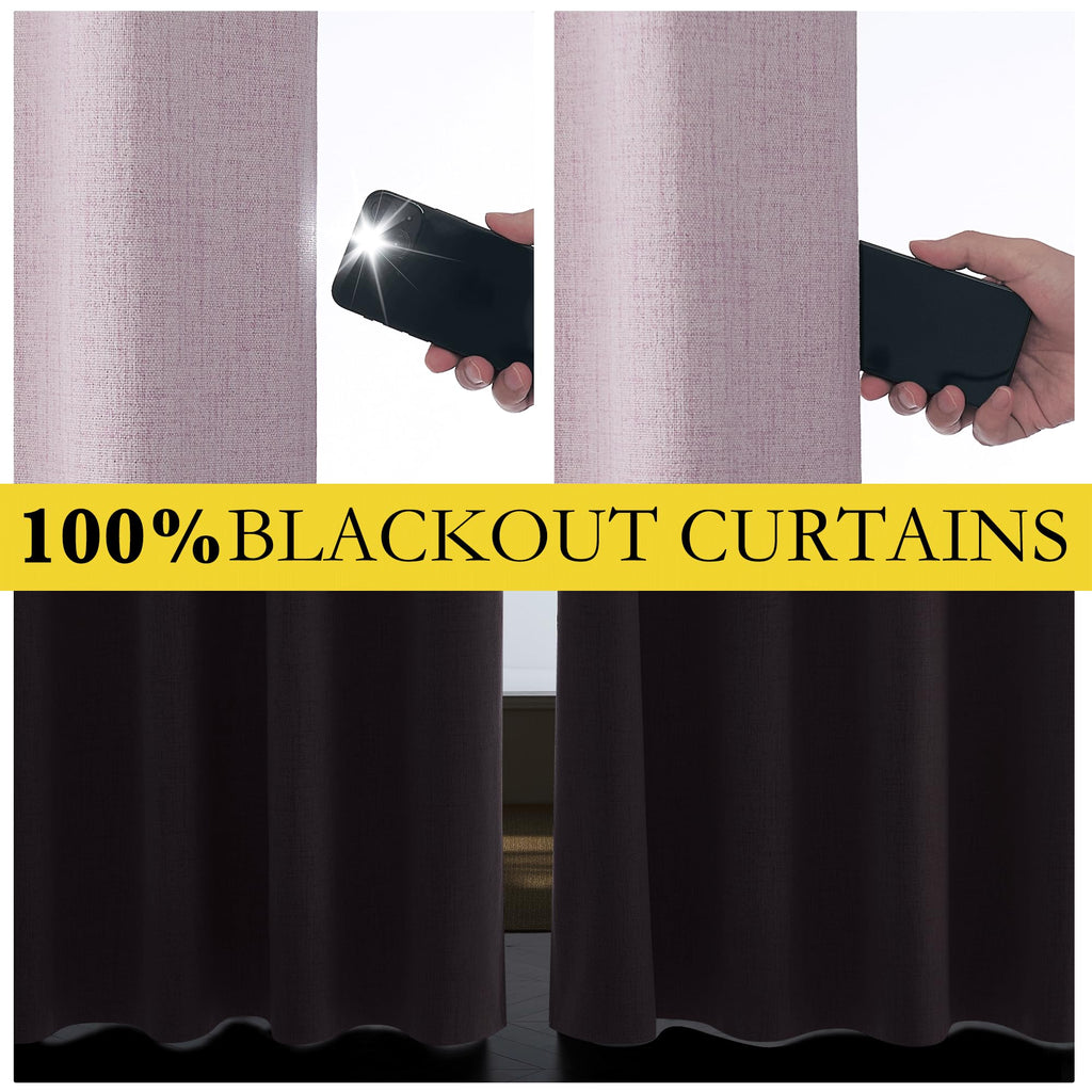 NICETOWN Pink Vintage Linen 100% Blackout Curtains for Living Room, Thermal Insulated Curtains 108“ Long, Noise Reducing Window Treatment Drapes for Home Office, 62" Wide Per Panel, Set of 2