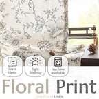 jinchan Linen Floral Curtains 63 Inch Length for Living Room Bedroom Light Filtering Farmhouse Peony Flower Drapes Rustic Window Curtain Set Rod Pocket Back Tab 2 Panels Black