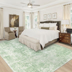 VECARF Area Rug 9x12 Washable Rug, Vintage Boho Medallion Rugs Non-Slip Soft Low Pile Large Distressed Rug Indoor Retro Carpet for Living Room Bedroom Dining Room Home Office (SageGreen, 9'x12')