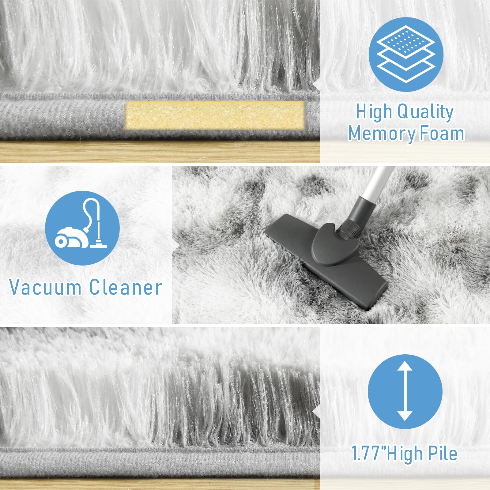 LOCHAS 8x10 Area Rugs Fluffy Living Room Bedroom Rug, Tie-Dyed Grey & White