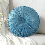 HIG Set of 2 Dusty Blue Ruched Velvet Round Throw Pillows – 14.5’’ Decorative Pillows with Soft Polyester Filling for Couch, Bed, Living Room, Bedroom, or Dorm – Handmade, Stress Relieving, All-Season