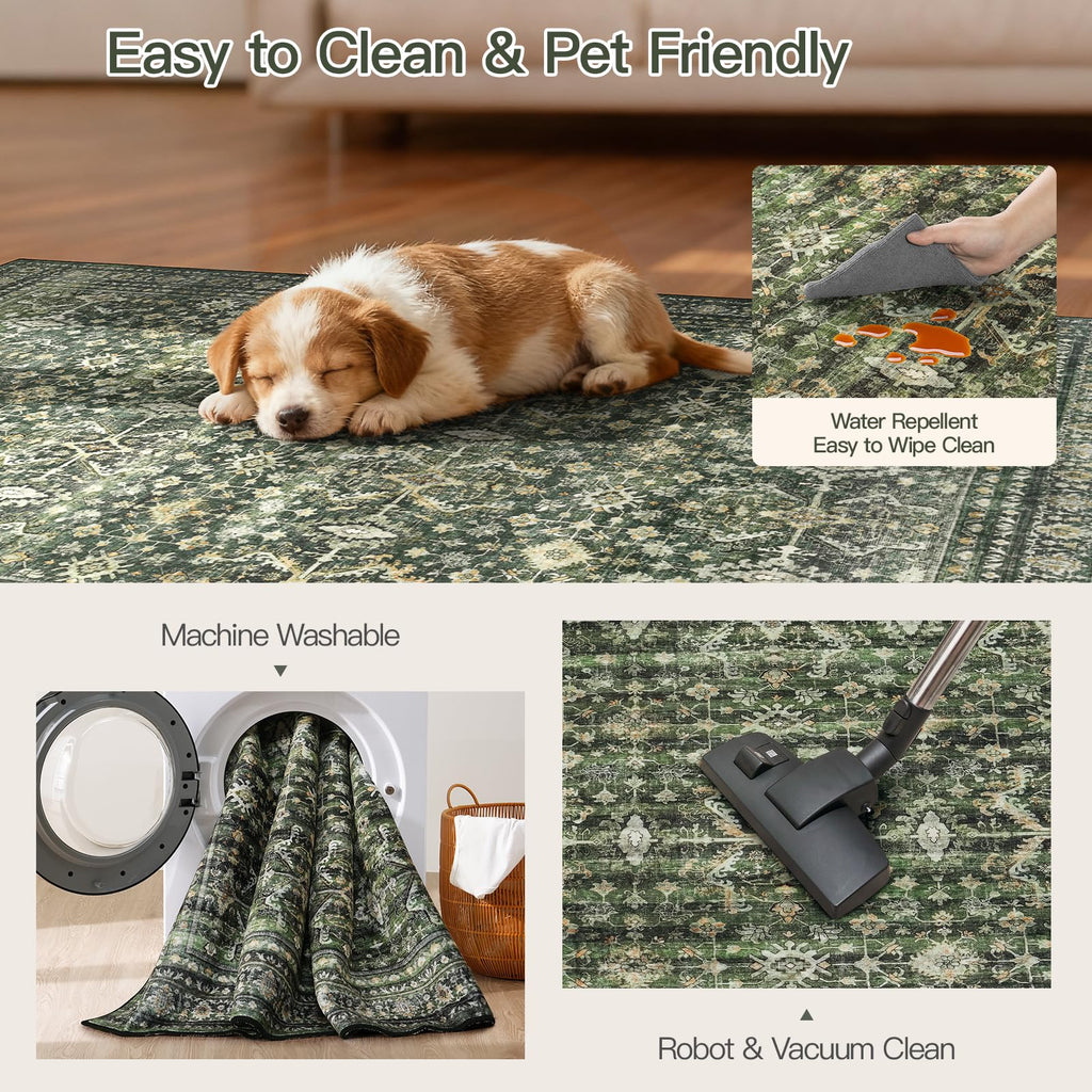 4x6 Area Rugs for Entryway, Green Washable Non-Slip Area Rug for Kitchen