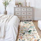 2x10 Washable Hallway Runner Rug: Long Floral Scalloped Soft Runners for Kitchen Entry Thin Non Slip Bathroom Nursery Floor Mat Water Resistant Low Pile 10ft Carpet for Living Room Bedroom(2x10,Cream)