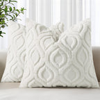 decorUhome Throw Pillow Covers 26x26 Inch Set of 2, Soft Plush Decorative Faux Fur Cream White Solid Couch Pillow Covers, Accent Farmhouse Neutral Square Euro Pillow Cases for Sofa Bed Living Room