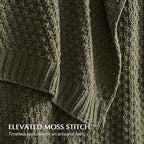 EVERGRACEHOME Chunky Chenille Knit Throw Blanket for Couch, Soft Luxurious Oversized Queen Moss Stitch Blanket for Bed, Cozy Farmhouse Knitted Throw for Sofa, Olive Green, 90" x 90"