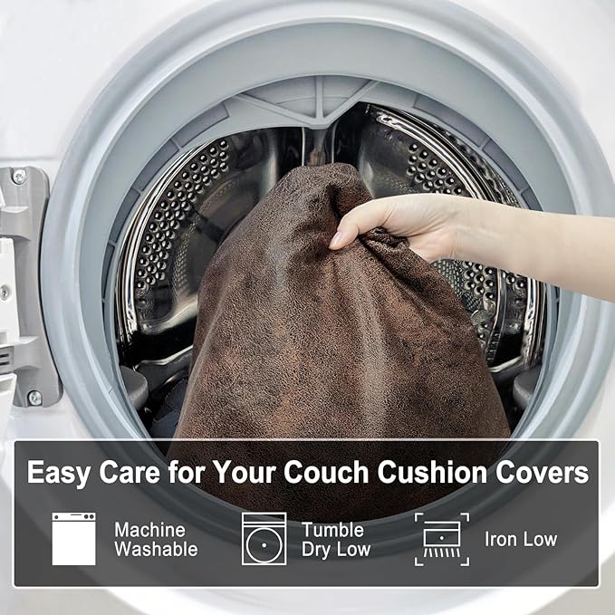 Leather Look Couch Cushion Covers Sofa Seat Slipcovers Sets Couches Furniture Protector for Sectional Armchair Loveseat Pets Kids Stretch Spandex Fabric (1 Cushion Sofa, Dark Brown)