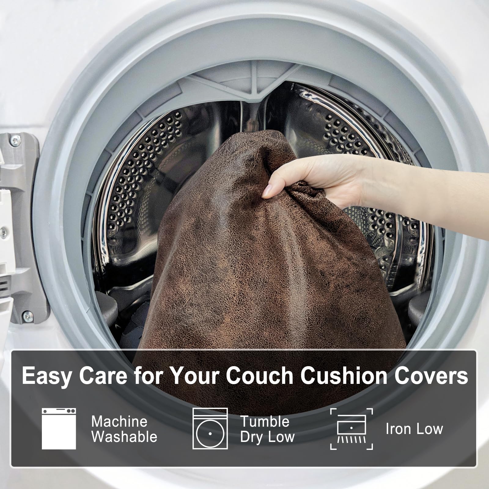 ANARACHON Leather Look Couch Cushion Covers Sofa Seat Slipcovers Sets Couches Furniture Protector for Sectional Armchair Loveseat Pets Kids Stretch Spandex Fabric (2 Cushion Sofa, Dark Brown)