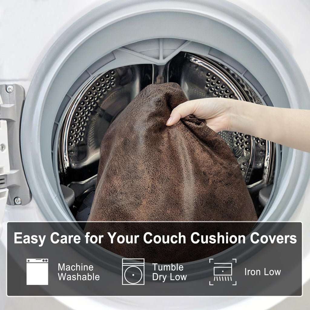 ANARACHON Leather Look Couch Cushion Covers Sofa Seat Slipcovers Sets Couches Furniture Protector for Sectional Armchair Loveseat Pets Kids Stretch Spandex Fabric (3 Cushion XL Sofa, Dark Brown)