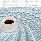 Exclusivo Mezcla Fleece Bed Blanket Queen Size, Super Soft and Warm Blankets for Couch, Sofa and Bed Waffle Textured, Cozy, Fuzzy and Lightweight (Heather Slate Blue, 90x90 Inches)