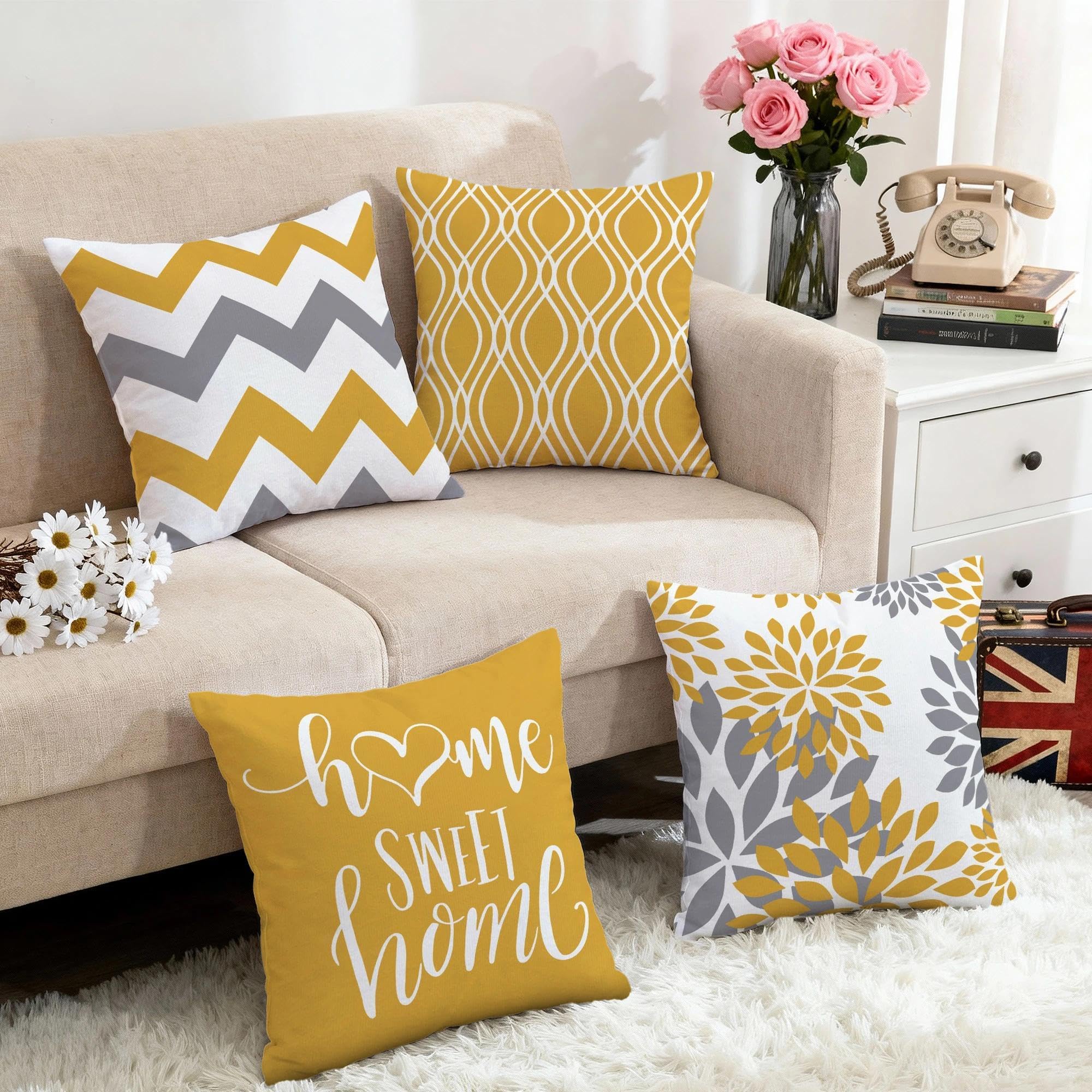 Hexagram Geometric Yellow Pillow Covers 20x20, Decorative Pillow Covers