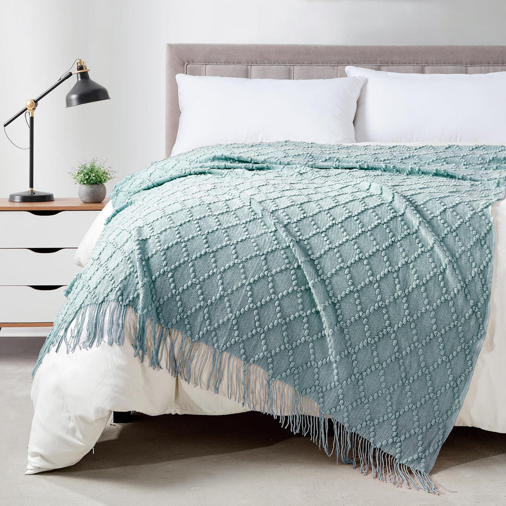 BOURINA Green Throw Blanket 50x60 Inch Boho Knitted Soft Throw Sofa Blanket