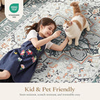 Rugflix 8x10 Area Rugs for Living Room, Washable Rug, Soft Low Pile Carpet, Non-Slip, Stain Resistant, Vintage Area Rug, Sage Green Rug for Bedroom, Dining Room, Home Office