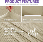 ZNSAYOTX Oversized Super Stretch Couch Cover (92"-115"), New Striped Sofa Covers Comfortable & Durable, Dog Cat Pets Friendly Extra Large Spandex Sofa Slipcovers (Khaki, XL Sofa)