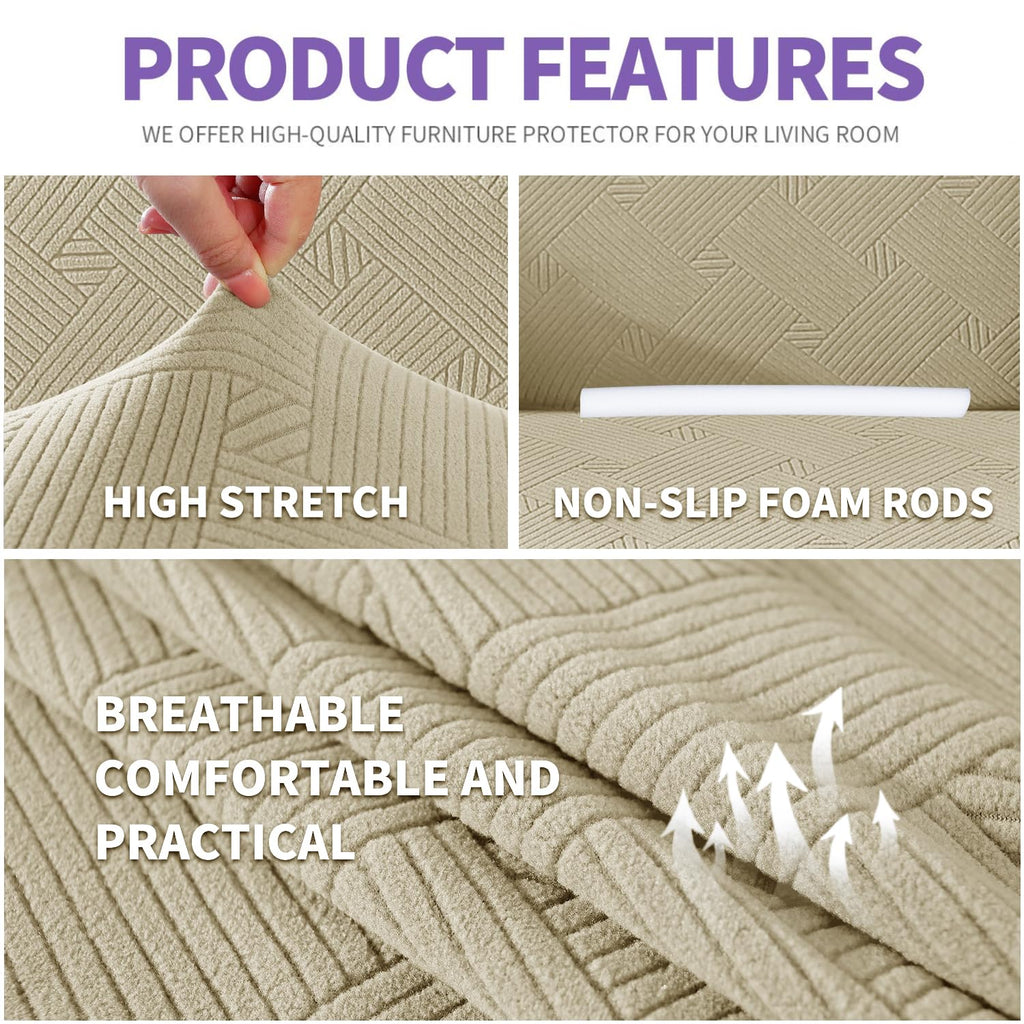 ZNSAYOTX Super Stretch Chair Slipcover (30"-47"), New Striped Sofa Chair Covers for Living Room, Dogs Pet Friendly Anti-Slip Chair Protector Spandex Armchair Slipcovers (Khaki, Chair)