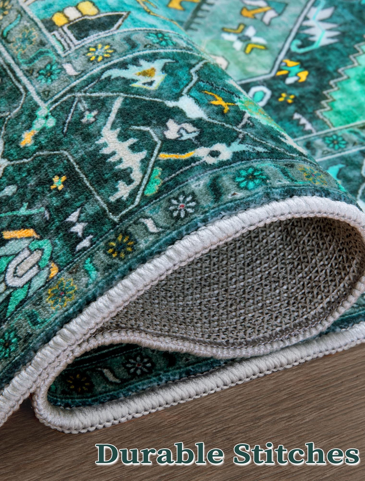 SERISSA 2'6"x8' Washable Non Slip Boho Runner Rug for Hallway，Teal