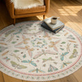 Insect Pink and Blue 5ft Round Area Rug for Living Room - Washable Floral Fun Boho Rugs for Playroom, Girls Bedroom Décor with Butterfly Pattern - Low Pile Soft Circle Carpet
