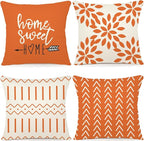 YCOLL Fall Pillow Covers 22x22 Set of 4, Modern Sofa Throw Pillow Cover for Fall Decor, Decorative Outdoor Linen Fabric Pillow Case for Couch Bed Car, Orange