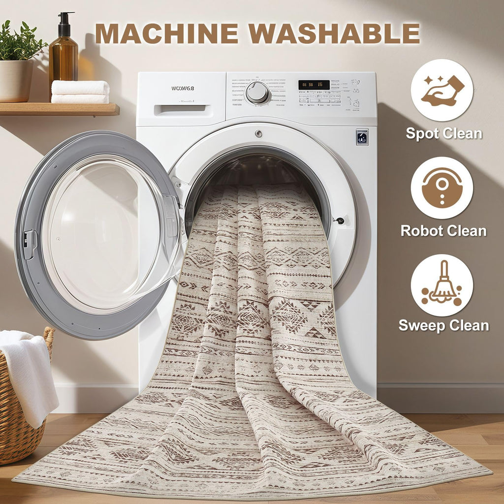 Nakagishi Boho 10x12 Area Rug Living Room Rugs Machine Washable Dark Brown