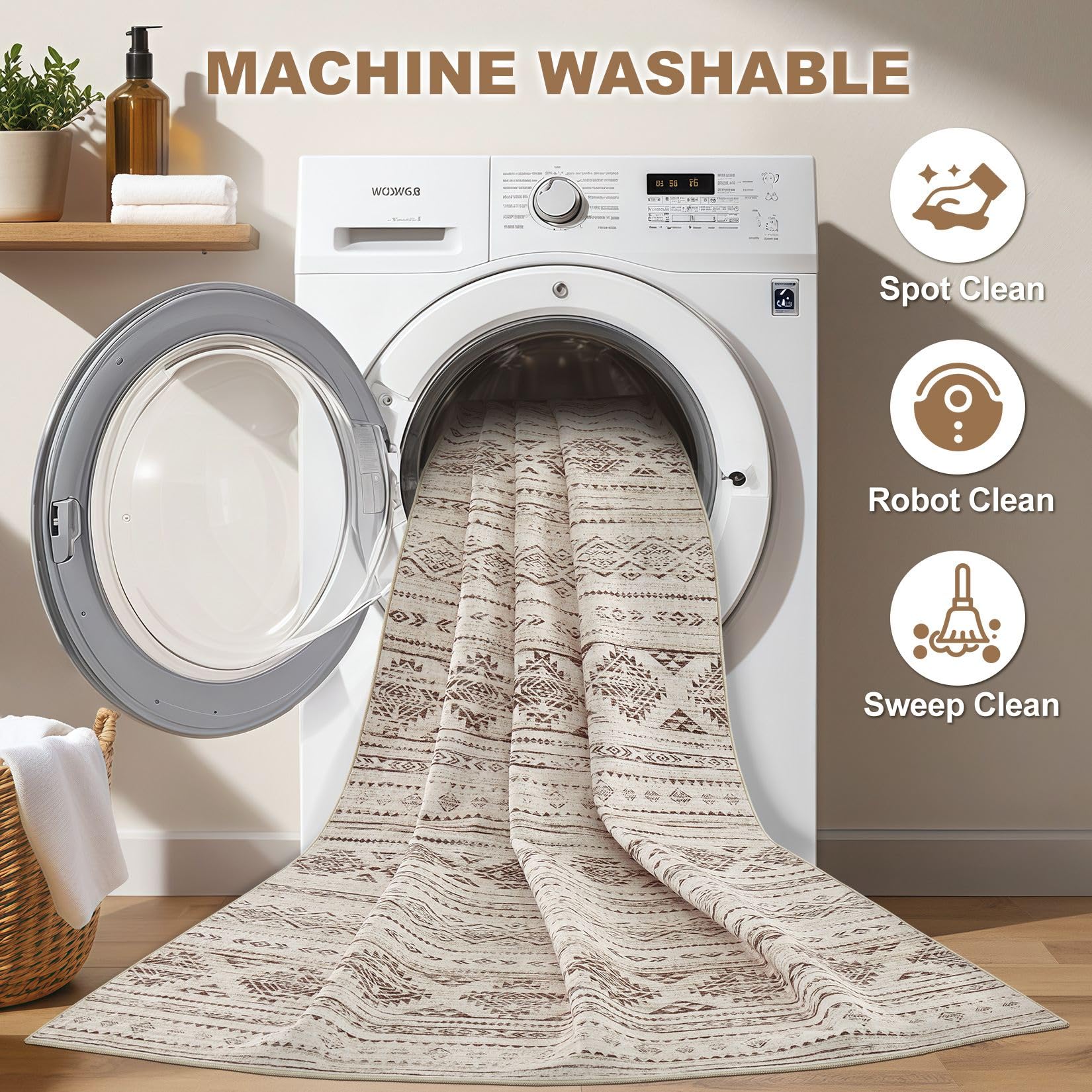 Nakagishi Boho 9x12 Area Rug Living Room Rugs Machine Washable Dark Brown