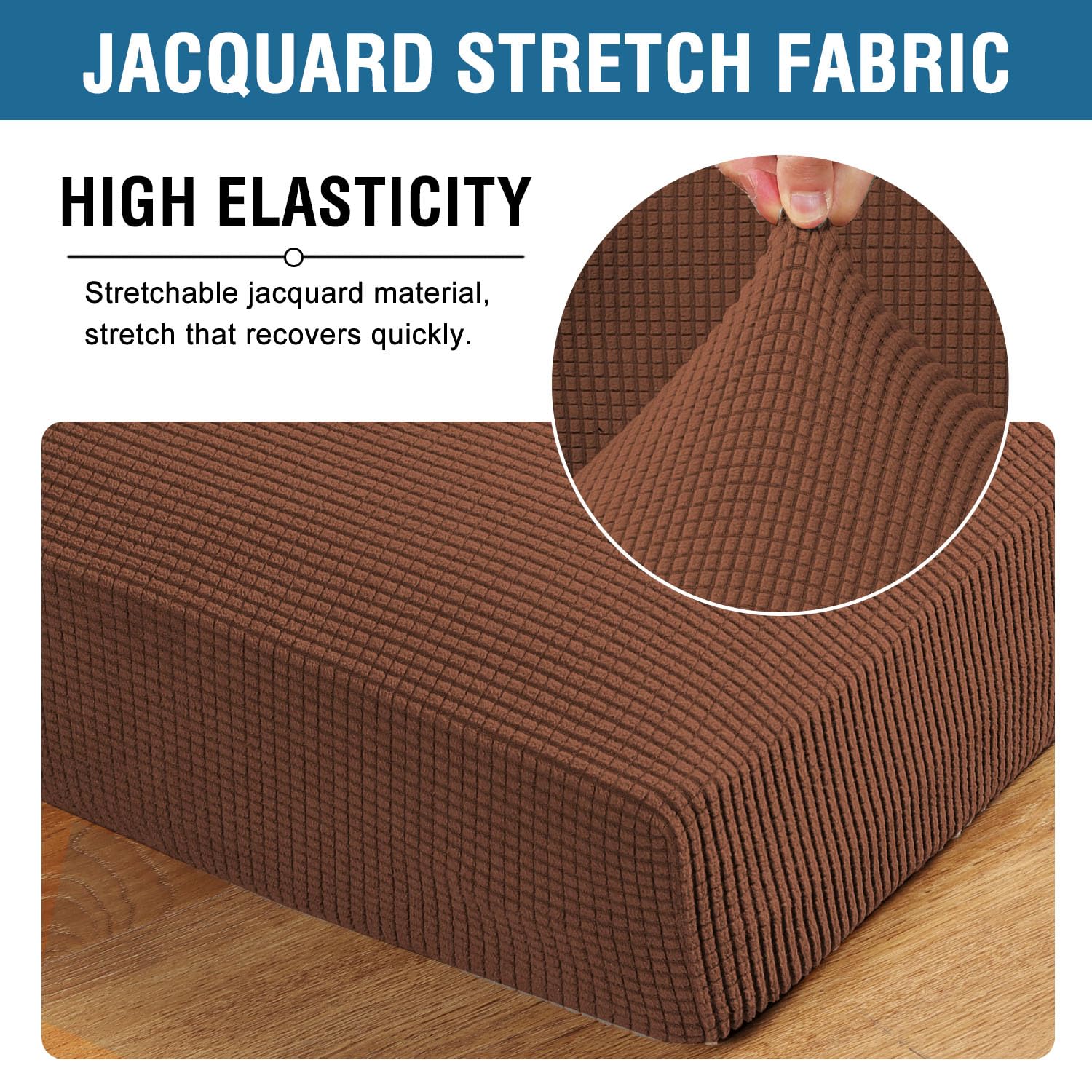 H.VERSAILTEX Super Stretch Individual Seat Cushion Covers Sofa Covers Couch Cushion Covers Slipcover Sets Thick Jacquard Textured Twill Fabric (2 Piece Medium Sofa Cushion Covers, Caramel)