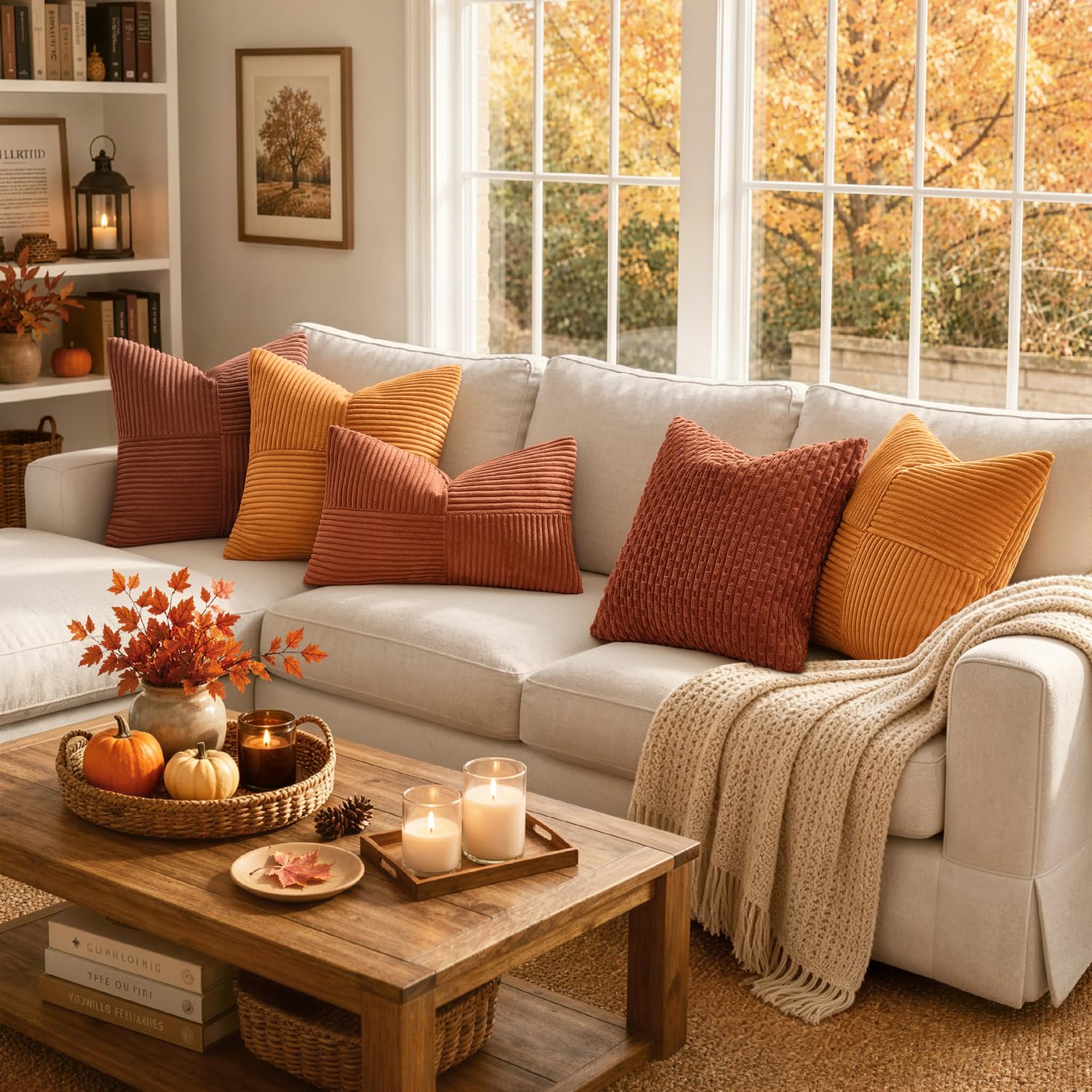 MIULEE Fall Burnt Orange Decorative Throw Pillow Covers for Couch 18x18 in