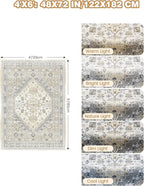 4x6 Area Rugs for Living Room, Non-Slip Backing Small Kids Rugs for Bedroom, Vintage Floral Rug Home Decor, Low Pile Soft Washable Rug for Kitchen, Dining Room (Beige,4'x6')