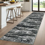 KOZYFLY 3x10 Ft Rug Modern Ombre Runner Rug for Hallway, Washable Kitchen Rugs Non-Slip Soft Striped Entryway Rug, Print Black Grey Abstract Carpet for Laundry Nursery
