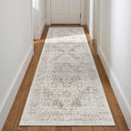 3x8 Washable Hallway Runner Rug - Non Slip Kitchen Runner Rugs with Rubber Backing Vintage Low-Pile Carpet Runners for Entryway Dining Room Laundry Room Home Decor (Cream/Camel)