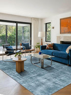 Latte&Fog 6x9 Area Rugs for Living Room Bedroom, Blue Modern Abstract Neutral Washable Rug, Boho Non Slip Low Pile Carpet for Dining Room, Dorm, Classroom, College Dorm, Farmhouse and Kids Room - Blue