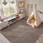 FinRèc 4x6 Washable Area Rugs for Bedroom Living Room, Low Pile Thin Rug Solid Color, Non-Slip Carpet Indoor for Home Decor (Brown)