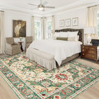 VECARF Area Rug 8x10 Washable Rug, Vintage Boho Medallion Rugs Non-Slip Soft Low Pile Large Distressed Rug Indoor Retro Carpet for Living Room Bedroom Dining Room Home Office (Green Beige, 8'x10')