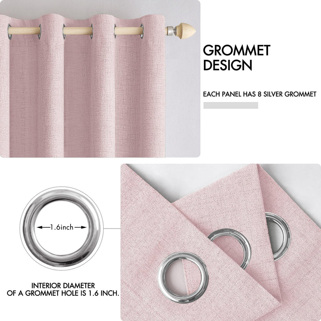 MIULEE 100% Blackout Linen Curtains for Bedroom 52x54 Inches Pink