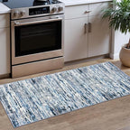 Lansny Modern Abstract Runner Rug 2x5, Grey Blue White Washable Entryway Kitchen Runner Non-Slip Soft Hallway Rug Runner Thin Print Faux Wool Carpet for Bedroom Laundry Room Indoor