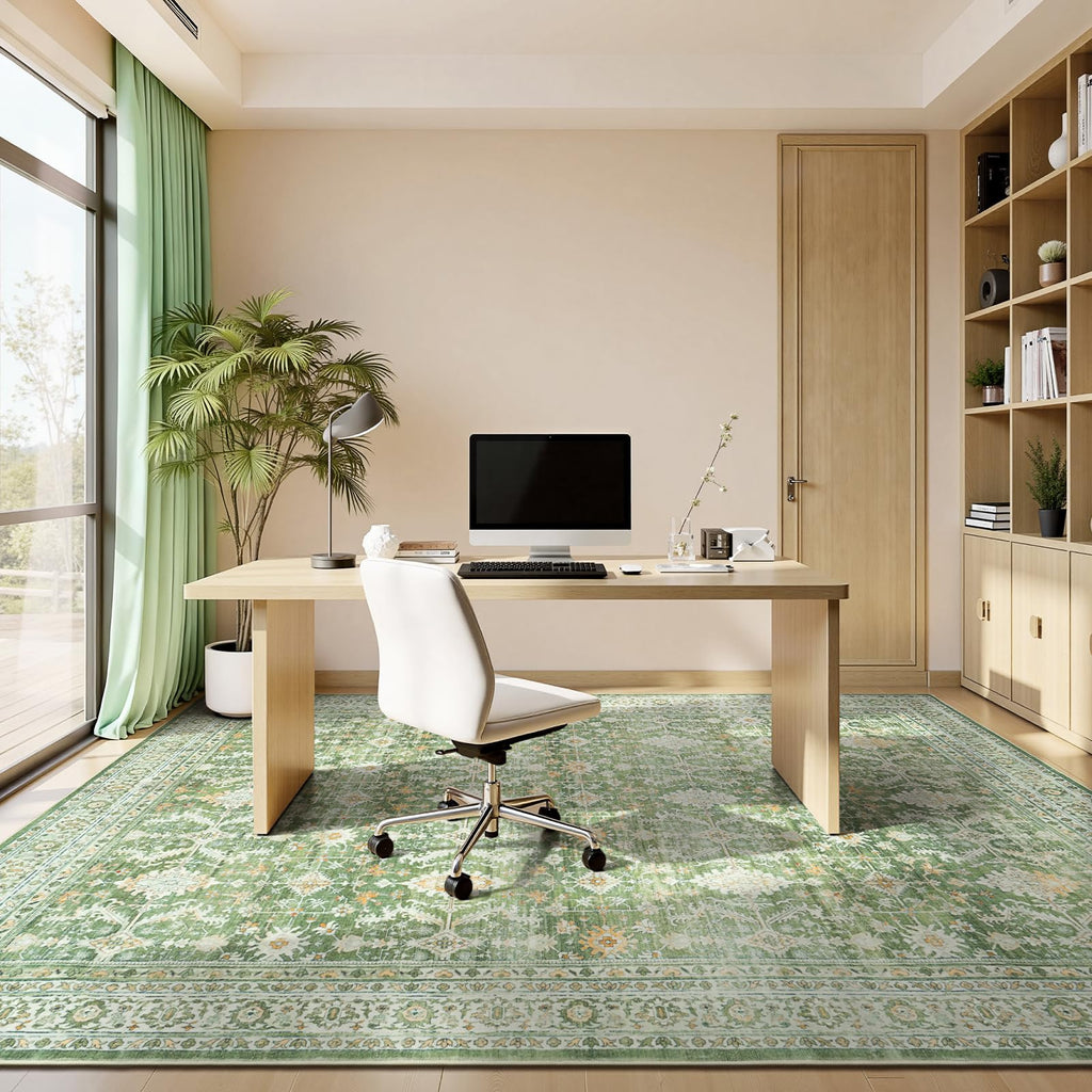 8x10 Area Rugs for Living Room, Washable Large Carpet, Light Green