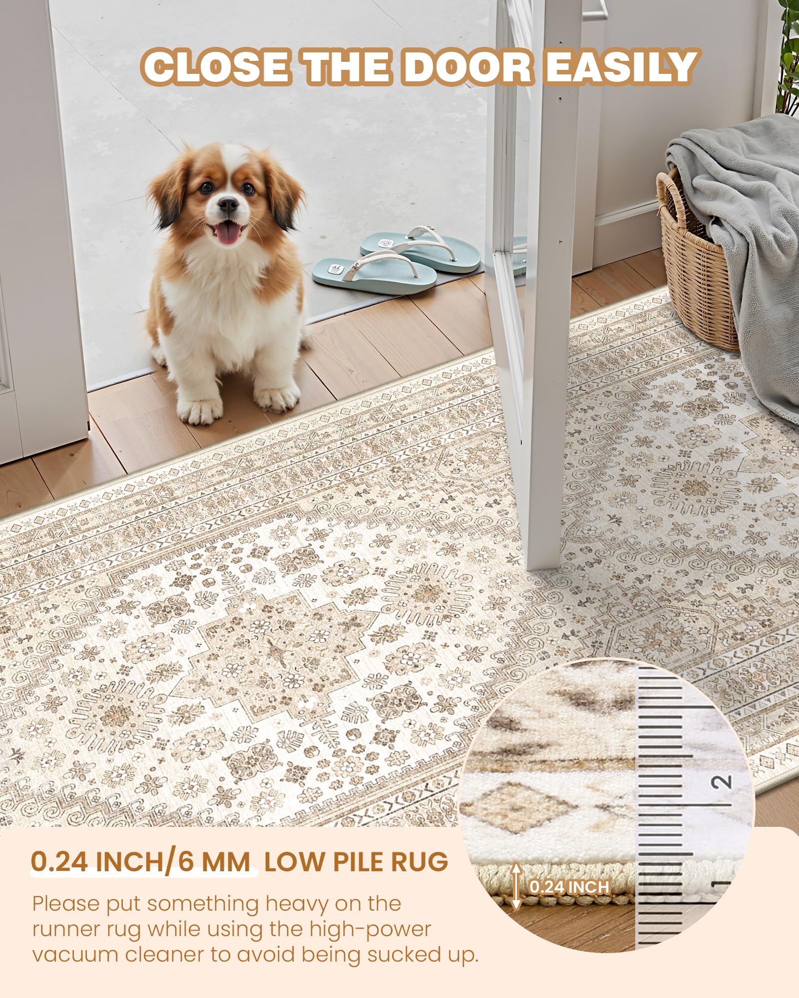 Restydon 3x5 Washable Area Rug for Entryway Non Slip Rugs, Cream/Beige