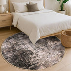 IOHOUZE Abstract Round Area Rug 6 Ft Washable Circle Rugs Large Round Rug Non Slip Thin Soft Circle Rugs, Printed Faux Wool Floor Carpet for Bedroom Living Room Dining Room Nursery, Brown/Rust
