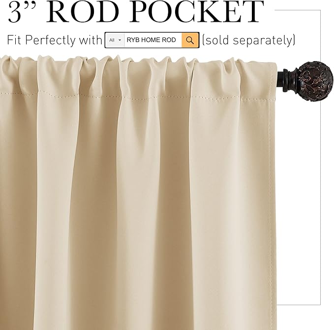 RYB HOME Short Curtains for Bedroom, Room Darkening Insulated
