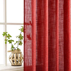 MIULEE Red Linen Short Curtains 52x63 Inch Long 2 Panel for Kitchen Bedroom