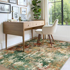 Washable Area Rugs 5'x8' Non-Slip Modern Abstract Soft for Living Room Entryway Bedroom Nursery, Print Pattern, Green Orange Rust Red Cream Colorful