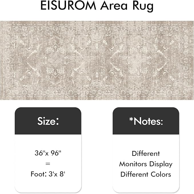 3x8 Washable Runner Rug: Vintage Medallion Kitchen Soft Rugs NaturalBeige