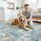 9x12 Area Rugs for Living Room Washable Rug: Anti-Skid Abstract Modern Living Room Rug Soft Thin Carpets Indoor Floor Non-Shedding Carpet for Bedroom Dining Farmhouse Nursery Blue Gray Gold